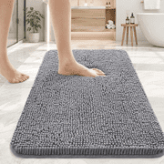 Sasttie Chenille Bathroom Rugs 17x24, Quick Dry Machine Washable Bath Mats with Rubber Backing, Grey