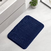 Sasttie Chenille Bathroom Rugs 17x24, Quick Dry Machine Washable Bath Mats with Rubber Backing, Navy
