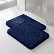 Sasttie Chenille Bathroom Rugs 20x24, 2 Pack Quick Dry Machine Washable Bath Mats with Rubber Backing,Navy