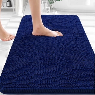 Sasttie Chenille Bathroom Rug Set, 2-Piece Soft Absorbent Non-Slip Bath Mats, Machine Washable, Navy, 20"X24"