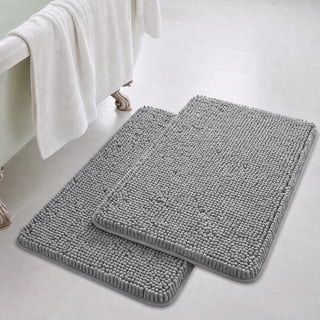 Sasttie Chenille Bathroom Rugs 20x32, 2 Pack Quick Dry Machine Washable Bath Mats with Rubber Backing, Grey