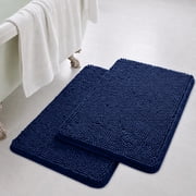 Sasttie Chenille Bathroom Rugs 20x32, 2 Pack Quick Dry Machine Washable Bath Mats with Rubber Backing,Navy