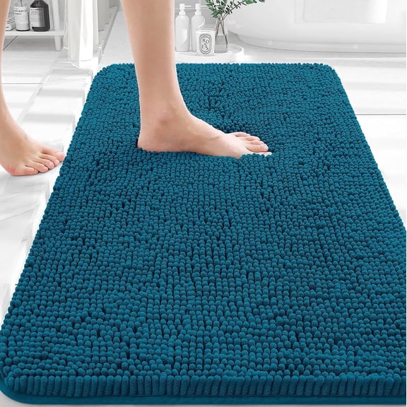 Sasttie Chenille Bathroom Rug Set, 2-Piece Soft Absorbent Non-Slip Bath Mats, Machine Washable, Steel Blue, 20"X32"