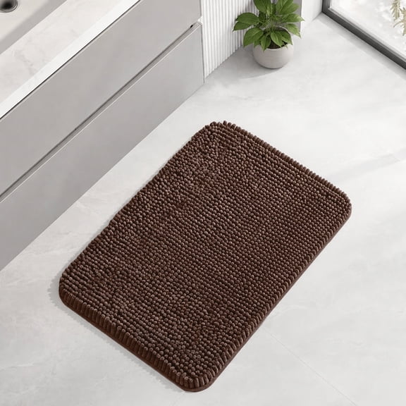 Sasttie Luxury Chenille Contour Toilet Bath Rugs 20"x24"-1 Piece , Soft and Rubber Back Quick Dry Washable Microfiber Bathroom Mats, Brown
