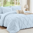 thumbnail image 1 of Sasttie Queen Size Comforter Set, 7-Piece Bed in a Bag, Pintuck Bedding Sets for All Season, Light Blue, 1 of 8
