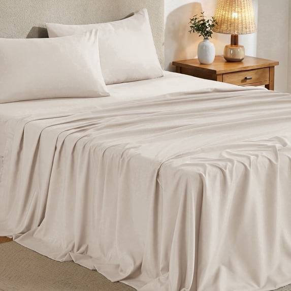 Sasttie Queen Size Sheets Set Brushed Microfiber, 4 Piece Sheet Set Upto 14 Inches Deep Pocket Bedding Sheets & Pillowcases - Beige