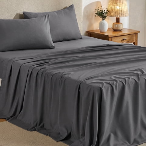 Sasttie Queen Size Sheets Set Brushed Microfiber, 4 Piece Sheet Set Upto 16 Inches Deep Pocket Bedding Sheets & Pillowcases - Grey
