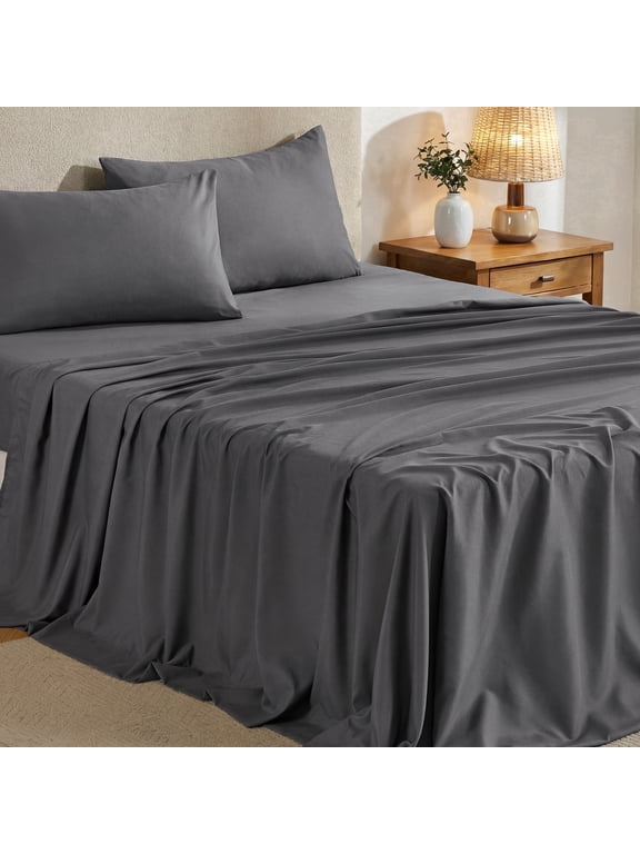Queen Size Sheets Set Brushed Microfiber, 4 Piece Sheet Set Upto 16 Inches Deep Pocket Bedding Sheets & Pillowcases - Grey