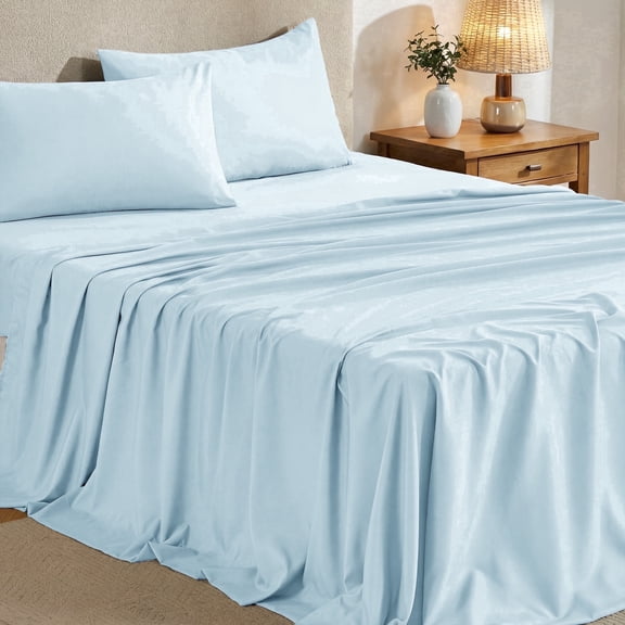 Sasttie Queen Size Sheets Set Brushed Microfiber, 4 Piece Sheet Set Upto 16 Inches Deep Pocket Bedding Sheets & Pillowcases - Lake Blue