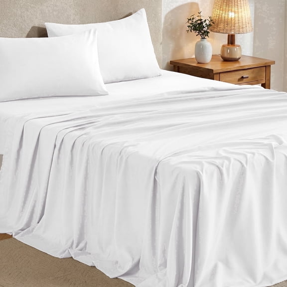 Sasttie Queen Size Sheets Set Brushed Microfiber, 4 Piece Sheet Set Upto 16 Inches Deep Pocket Bedding Sheets & Pillowcases - White