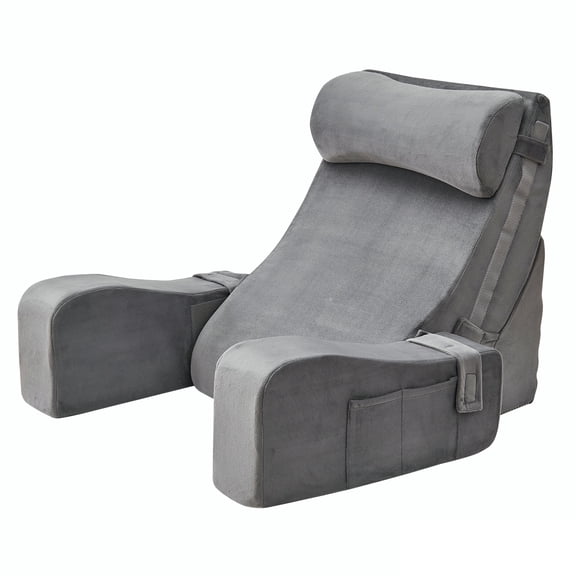 Sasttie Reading Pillow with Armrests, 15–25 Inch Adjustable Back Support Pillow for Bed Sitting Up, Memory Foam Back Rest Cushion, Dark Grey