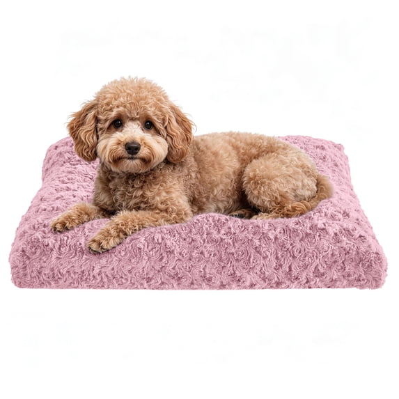 Sasttie Small Dog Bed, Soft Rose Velvet Washable Crate Pad for Small and Medium Dogs, Non-Slip Bottom, Suitable Kennel Cage and Cat Bed Mat, 23 x 18 in, Pink