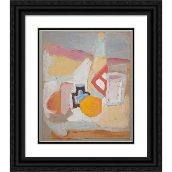 Sasza Blonder 12x14 Black Ornate Wood Framed Double Matted Museum Art Print Titled: Still Life with Orange, Bottle and Inkwell (1934)