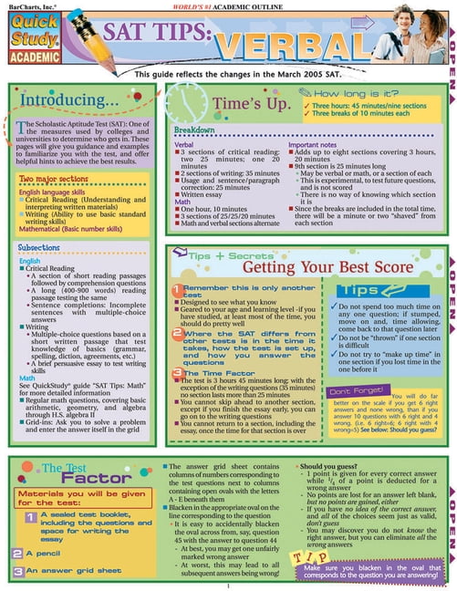 Sat Tips: Math (Quick Study Academic): BarCharts, Inc