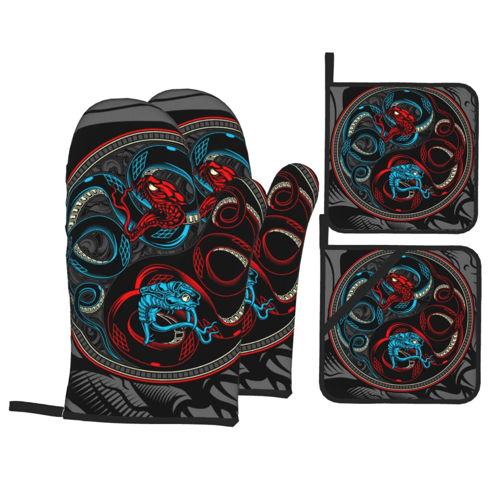 Satan Snake Ying Yang 4Pcs Oven Mitts and Pot Holders Sets Oven Kitchen Gloves Hot Pads for Cooking BBQ Baking Grilling