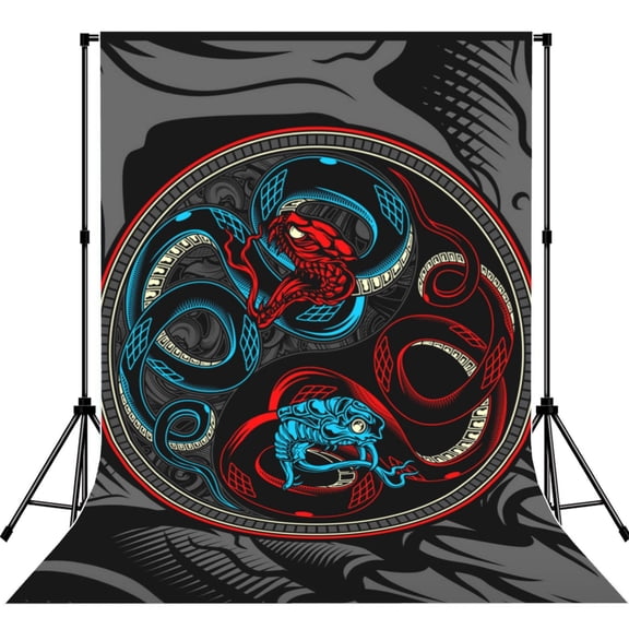 Satan Snake Ying Yang Photography Backdrop 5x7Ft Background for Photo Studio Video Recording Birthday Party Wedding Home Decor
