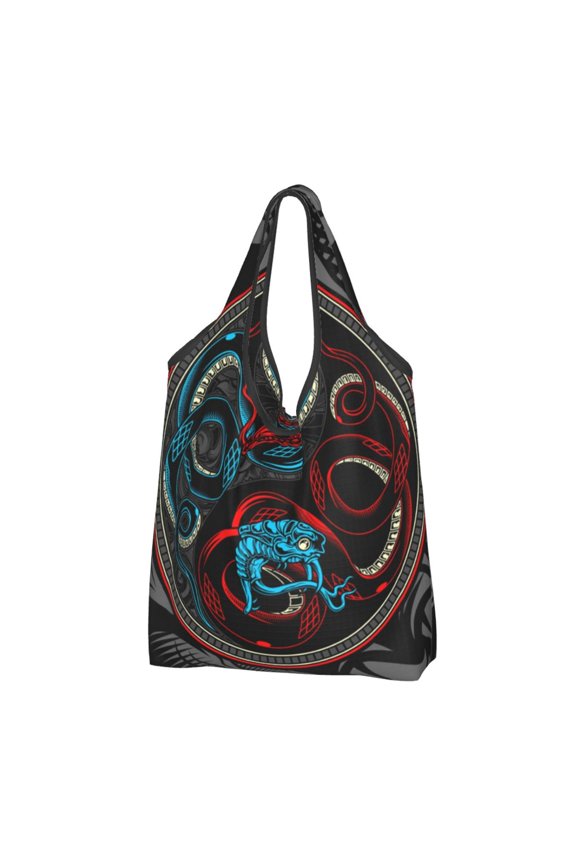 Satan Snake Ying Yang Reusable Grocery Bags Shopping Totes Foldable Washable Pouch Handbag Storage Bag