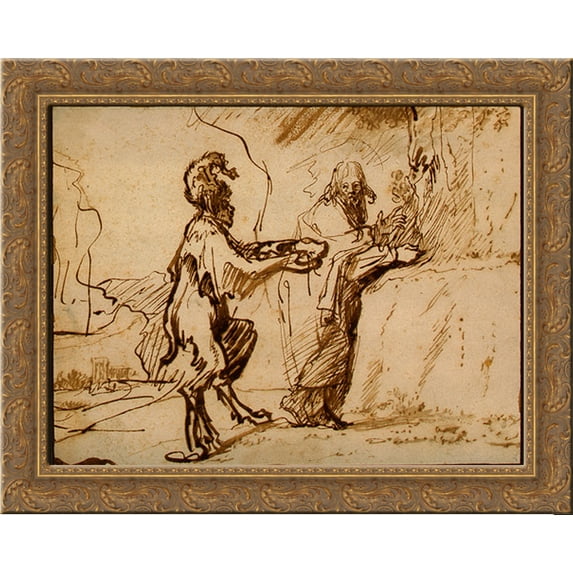 Satan Tempting Christ to Change Stones into Bread 24x20 Gold Ornate Wood Framed Canvas Art by Rembrandt