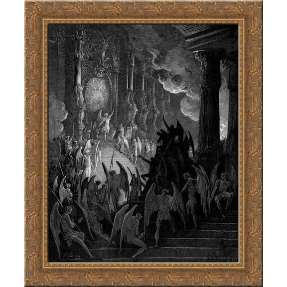 Satan in Council 24x20 Gold Ornate Wood Framed Canvas Art by Gustave Dore