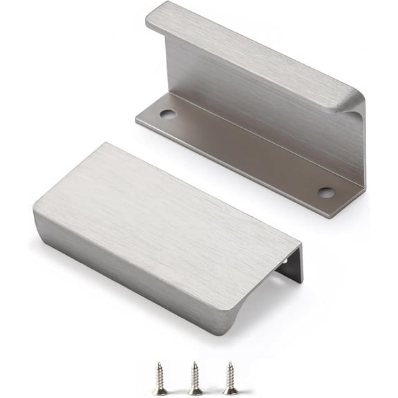 Satanga Edge Brushed Nickel Finger Pull for cabinets Kitchen Concealed Drawer pulls Aluminum Flat Hidden Back Mount Door Handle Home Pack of 10 Modern 2-1/2" Hole Center Easy Installation