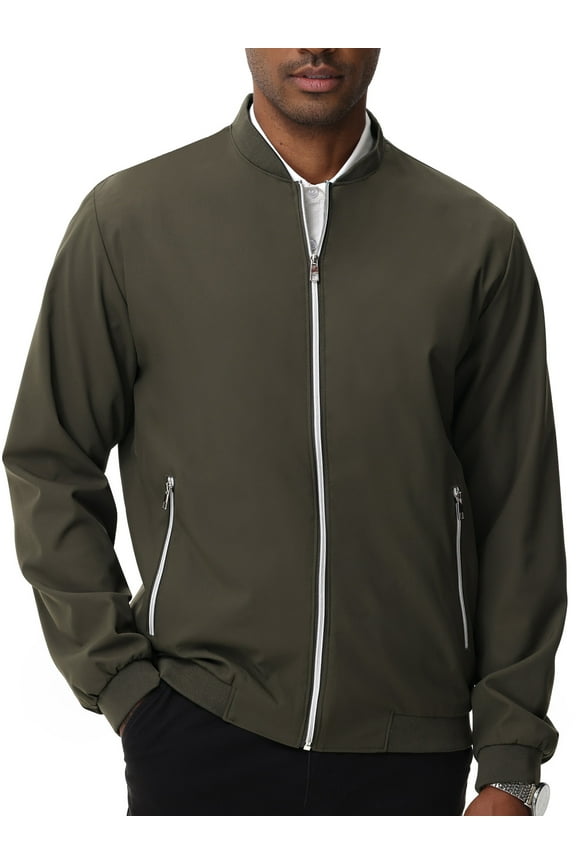 Men's Bomber Jacket Lightweight Casual Flight Windbreaker Zip Up Coat with Pocket Army 2XL
