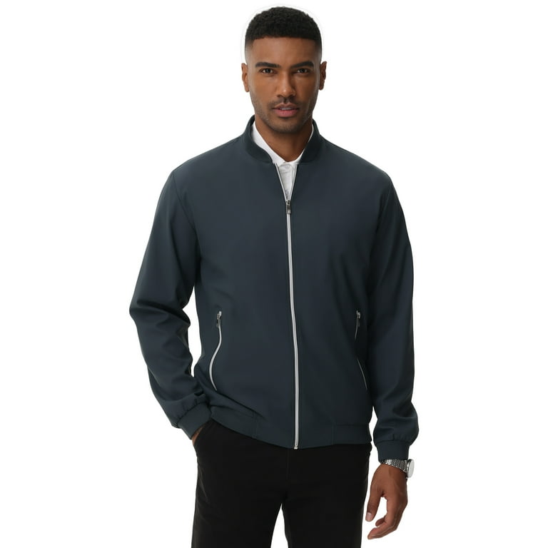 Satankud Men s Bomber Jacket Lightweight Casual Flight Windbreaker Zip Up Coat with Pocket Grey Blue S