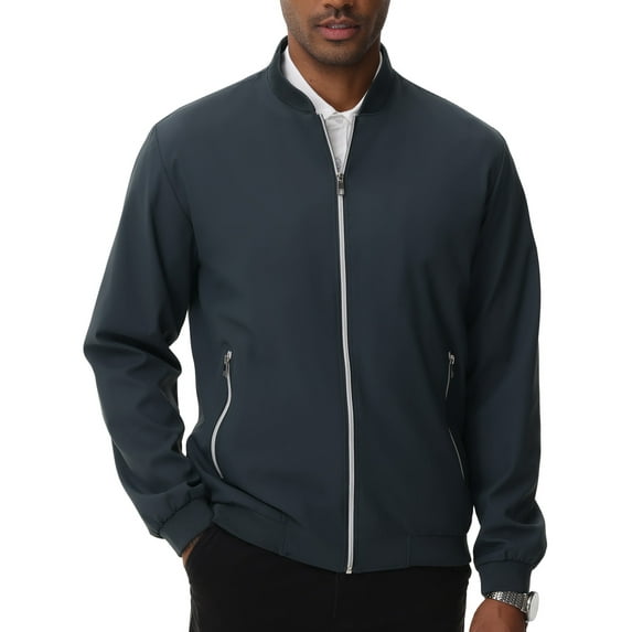 Satankud Men's Bomber Jacket Lightweight Casual Flight Windbreaker Zip Up Coat with Pocket Grey Blue S