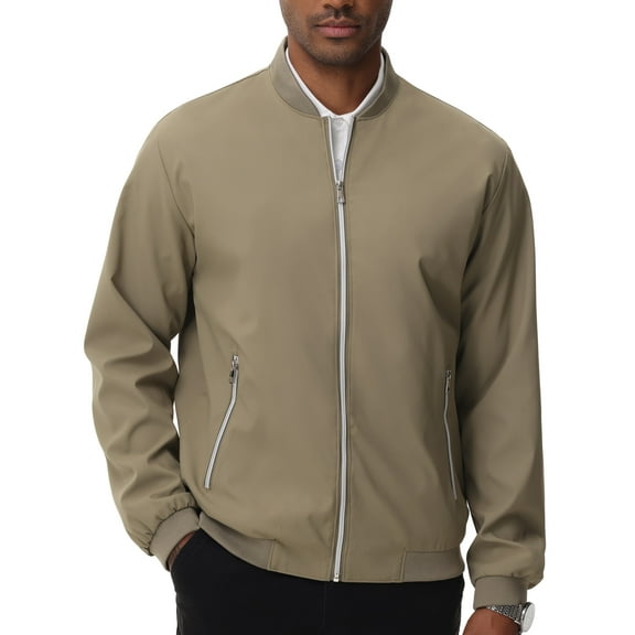 Satankud Men's Bomber Jacket Lightweight Casual Flight Windbreaker Zip Up Coat with Pocket Khaki L
