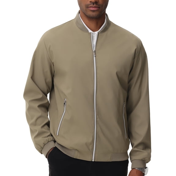 Satankud Men's Bomber Jacket Lightweight Casual Flight Windbreaker Zip Up Coat with Pocket Khaki M