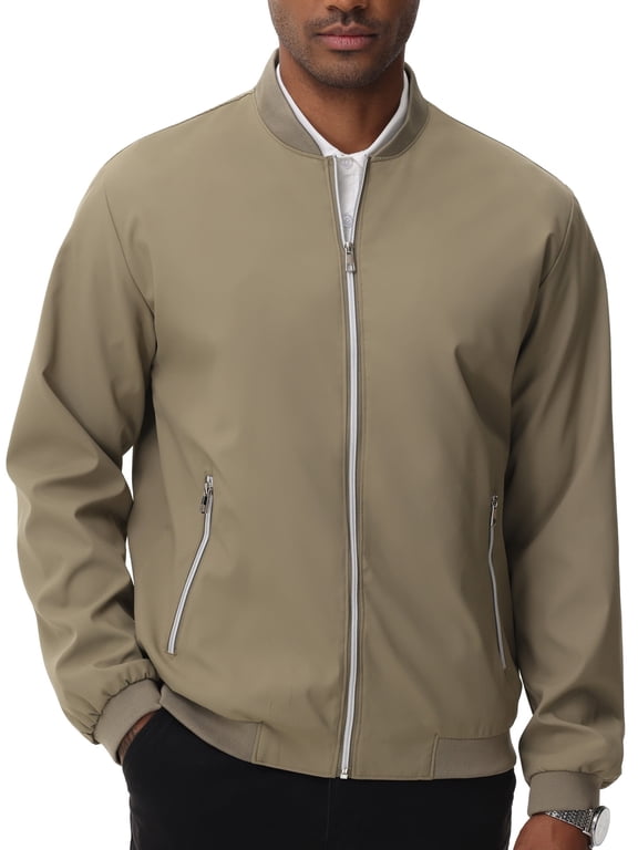 Men's Bomber Jacket Lightweight Casual Flight Windbreaker Zip Up Coat with Pocket Khaki M
