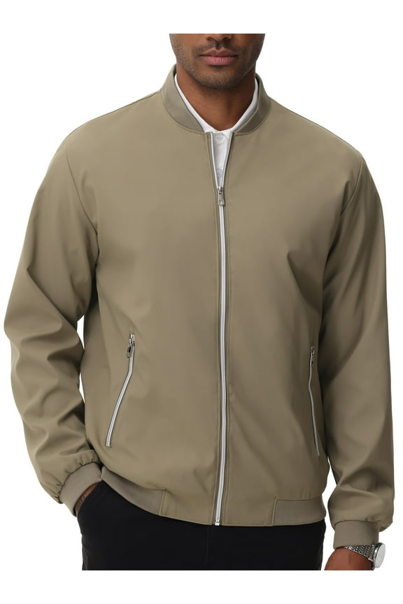 Men's Bomber Jacket Lightweight Casual Flight Windbreaker Zip Up Coat with Pocket Khaki M
