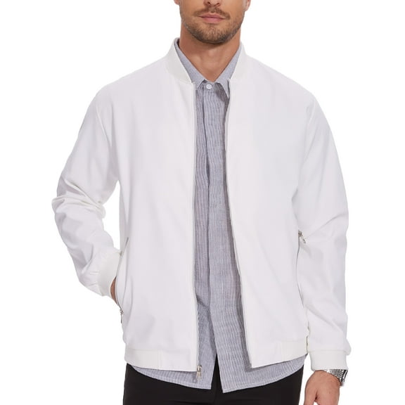 Satankud Men's Bomber Jacket Lightweight Casual Flight Windbreaker Zip Up Coat with Pocket White M
