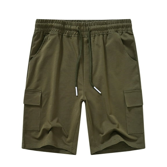 Satankud Men's Casual Cargo Shorts Classic Relaxed Drawstring Stretch Elastic Waist Beach Shorts with 5 Pockets ArmGreen-34