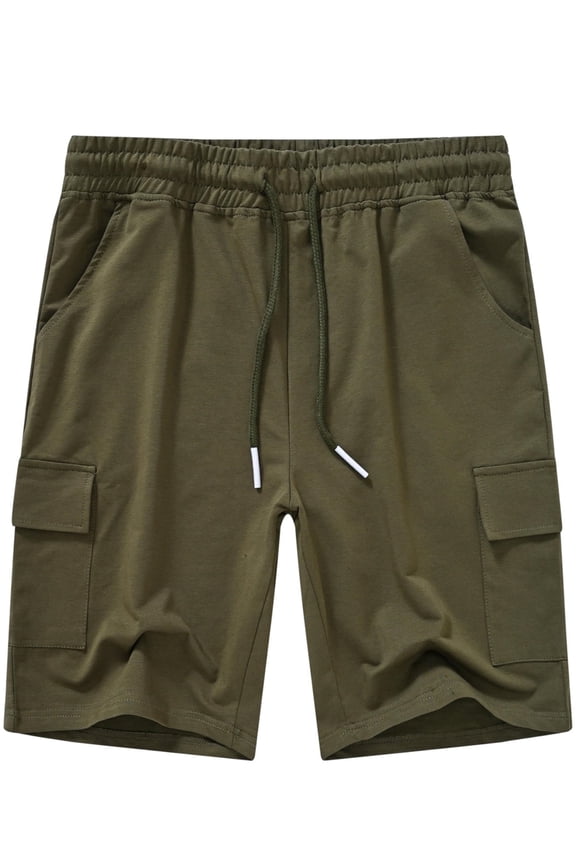Men's Casual Cargo Shorts Classic Relaxed Drawstring Stretch Elastic Waist Beach Shorts with 5 Pockets ArmGreen-38