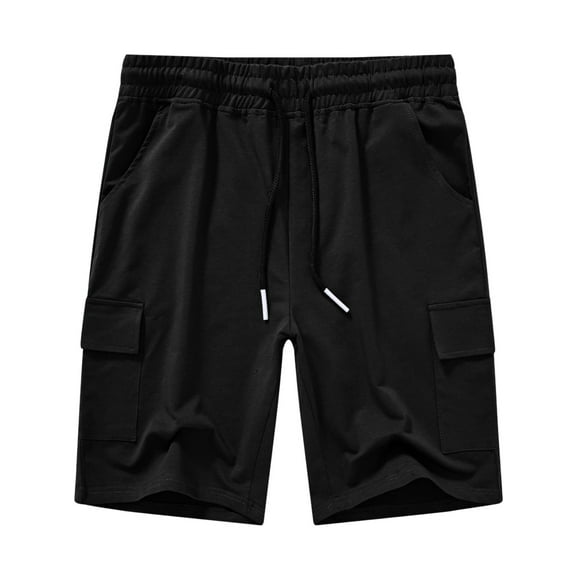 Satankud Men's Casual Cargo Shorts Classic Relaxed Drawstring Stretch Elastic Waist Beach Shorts with 5 Pockets Black-34
