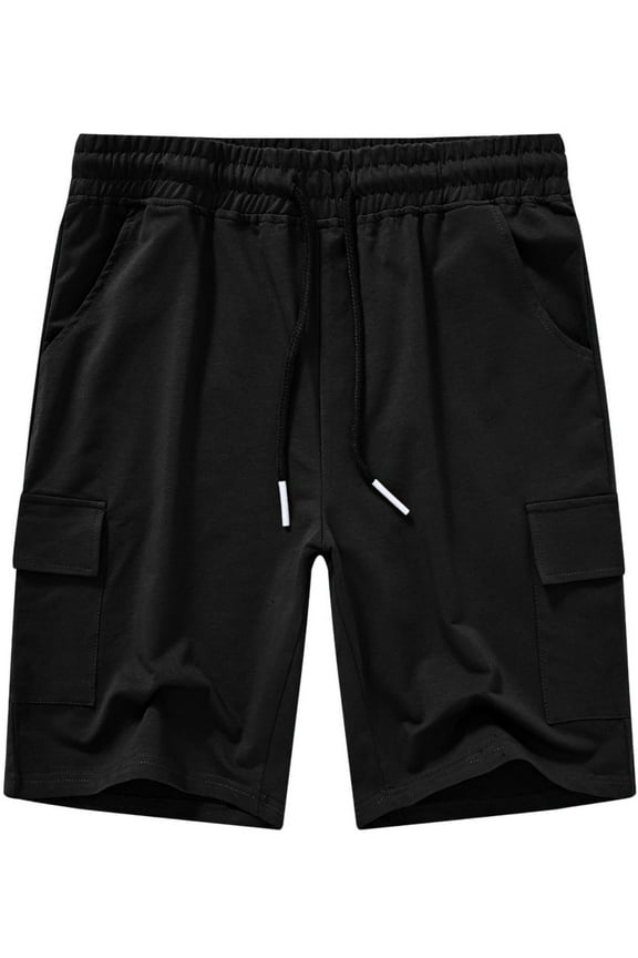 Men's Casual Cargo Shorts Classic Relaxed Drawstring Stretch Elastic Waist Beach Shorts with 5 Pockets Black-38