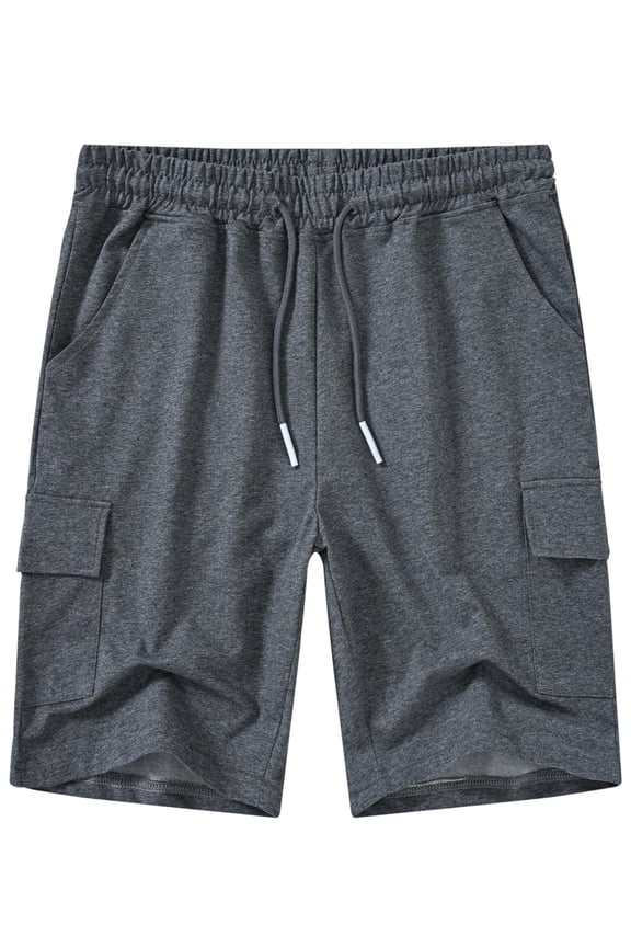 Men's Casual Cargo Shorts Classic Relaxed Drawstring Stretch Elastic Waist Beach Shorts with 5 Pockets DarkGrey-32