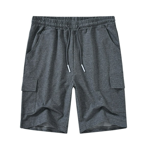 Satankud Men's Casual Cargo Shorts Classic Relaxed Drawstring Stretch Elastic Waist Beach Shorts with 5 Pockets DarkGrey-34