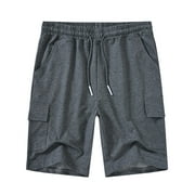 Satankud Men's Casual Cargo Shorts Classic Relaxed Drawstring Stretch Elastic Waist Beach Shorts with 5 Pockets DarkGrey-34