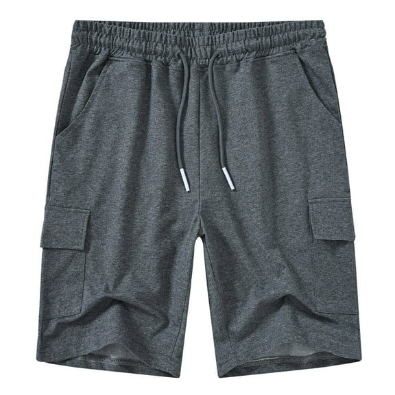 Satankud Men's Casual Cargo Shorts Classic Relaxed Drawstring Stretch Elastic Waist Beach Shorts with 5 Pockets DarkGrey-38