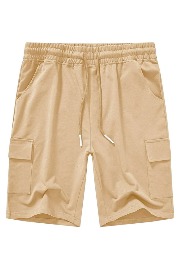 Men's Casual Cargo Shorts Classic Relaxed Drawstring Stretch Elastic Waist Beach Shorts with 5 Pockets Khaki-38