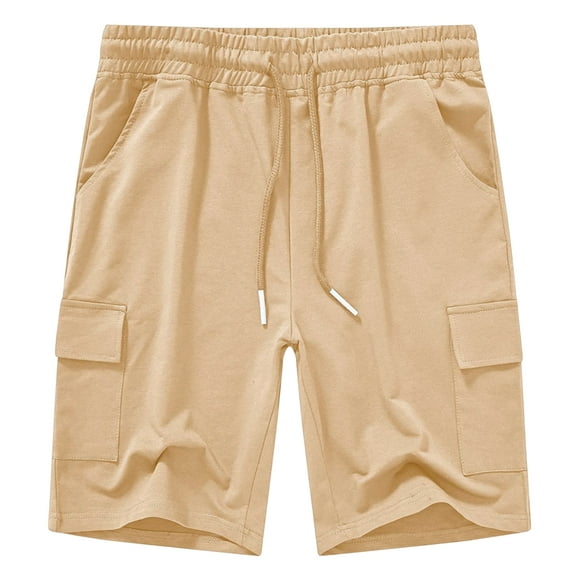 Satankud Men's Casual Cargo Shorts Classic Relaxed Drawstring Stretch Elastic Waist Beach Shorts with 5 Pockets Khaki-42