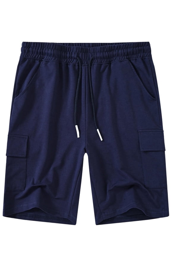 Men's Casual Cargo Shorts Classic Relaxed Drawstring Stretch Elastic Waist Beach Shorts with 5 Pockets NavyBlue-32