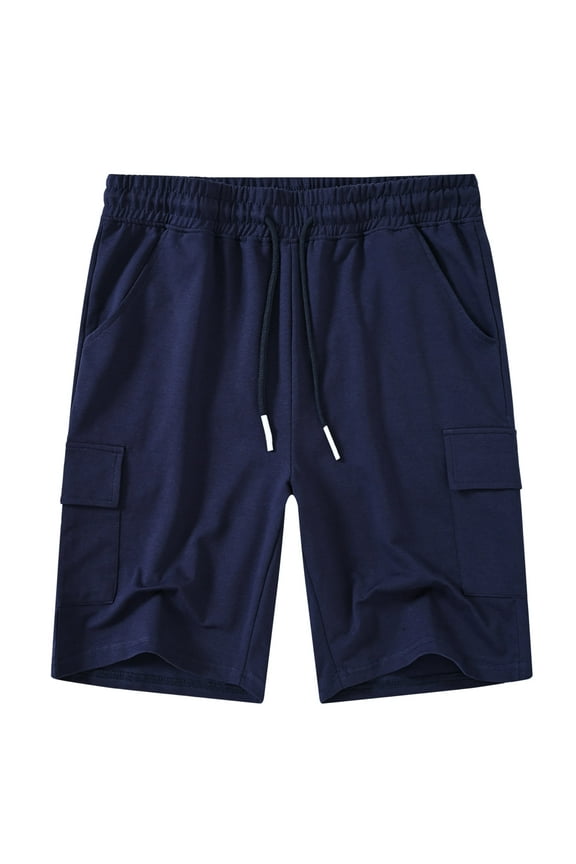 Men's Casual Cargo Shorts Classic Relaxed Drawstring Stretch Elastic Waist Beach Shorts with 5 Pockets NavyBlue-38