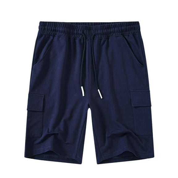 Satankud Men's Casual Cargo Shorts Classic Relaxed Drawstring Stretch Elastic Waist Beach Shorts with 5 Pockets NavyBlue-40