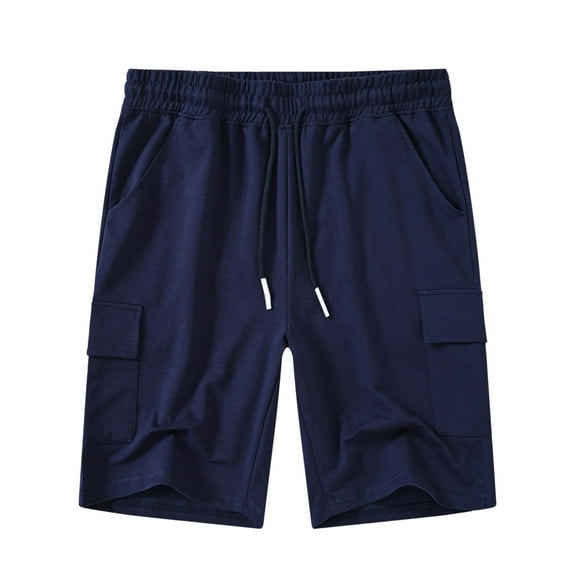Satankud Men's Casual Cargo Shorts Classic Relaxed Drawstring Stretch Elastic Waist Beach Shorts with 5 Pockets NavyBlue-40