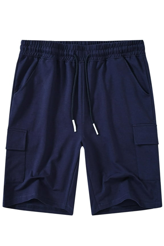 Men's Casual Cargo Shorts Classic Relaxed Drawstring Stretch Elastic Waist Beach Shorts with 5 Pockets NavyBlue-40