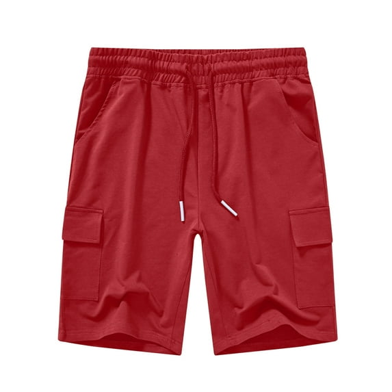 Satankud Men's Casual Cargo Shorts Classic Relaxed Drawstring Stretch Elastic Waist Beach Shorts with 5 Pockets Red Size 36