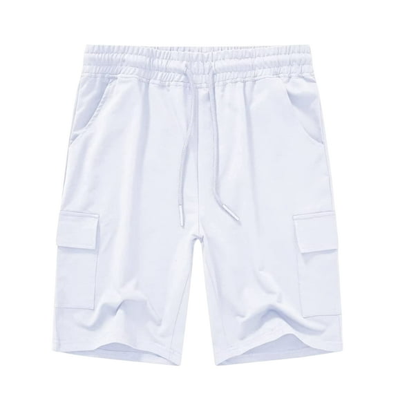 Satankud Men's Casual Cargo Shorts Classic Relaxed Drawstring Stretch Elastic Waist Beach Shorts with 5 Pockets White-38
