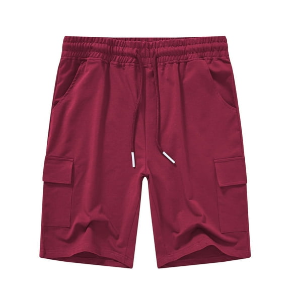Satankud Men's Casual Cargo Shorts Classic Relaxed Drawstring Stretch Elastic Waist Beach Shorts with 5 Pockets WineRed-32